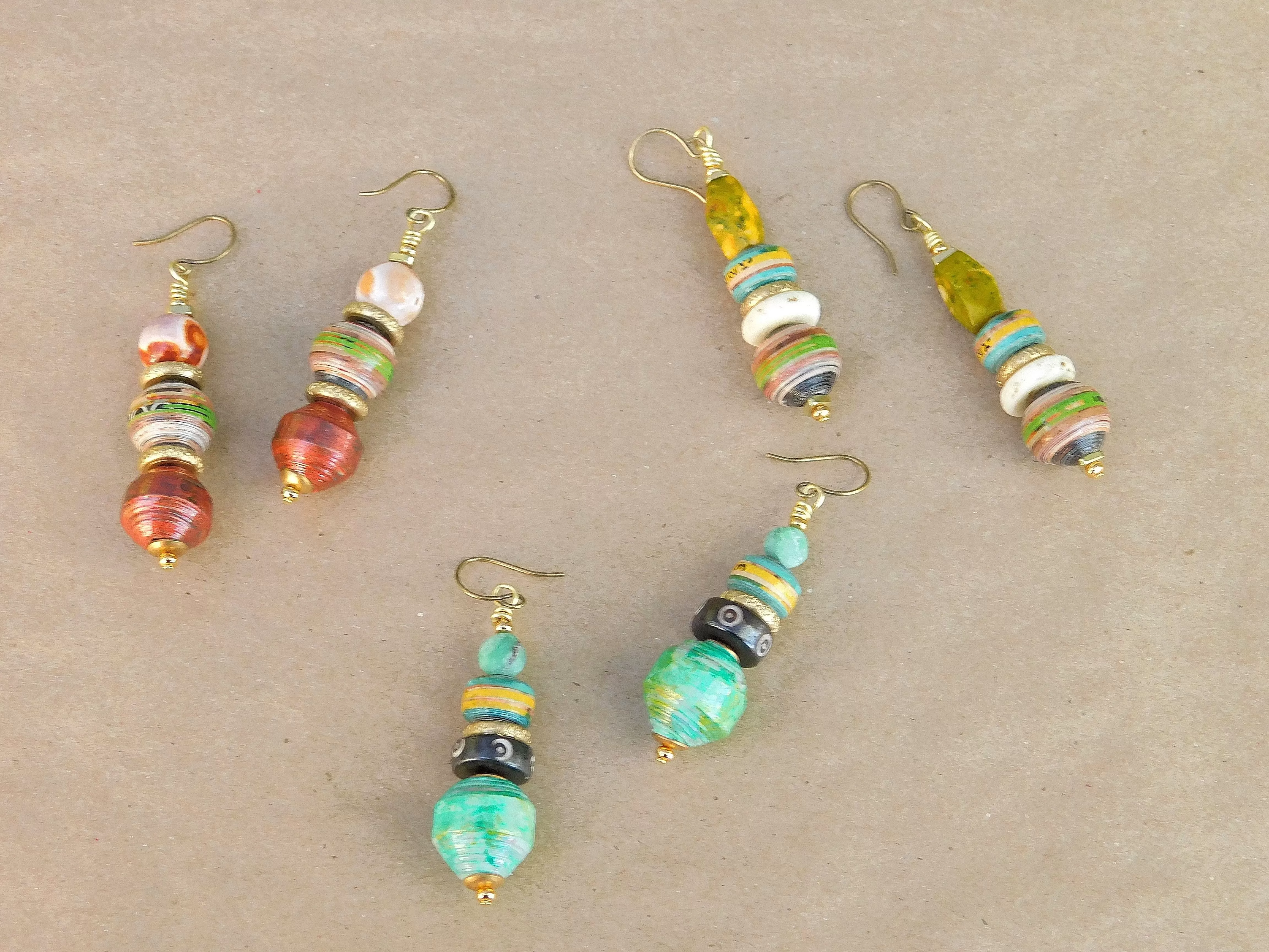 Metallic Copper Paper Bead Earrings