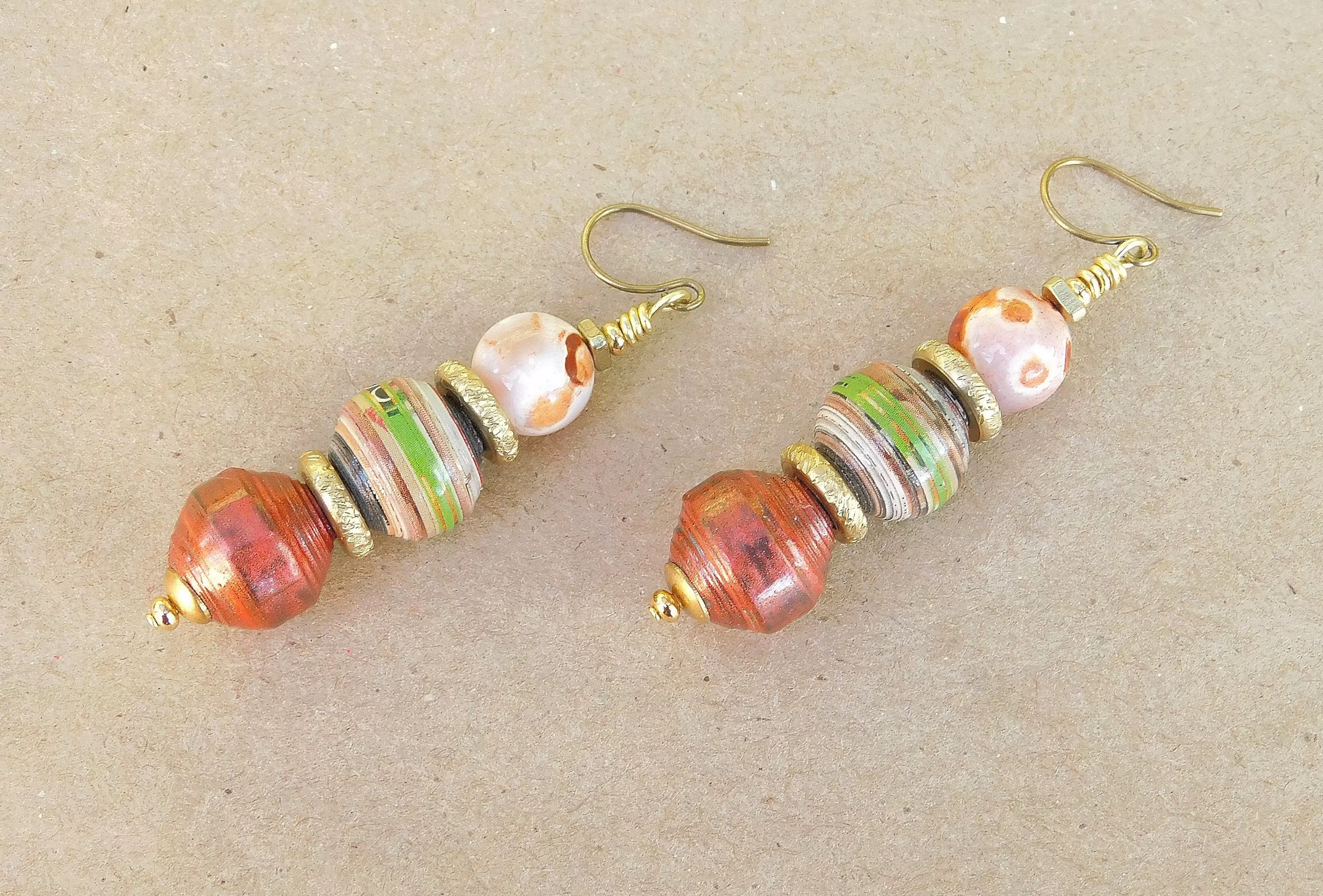 Metallic Copper Paper Bead Earrings