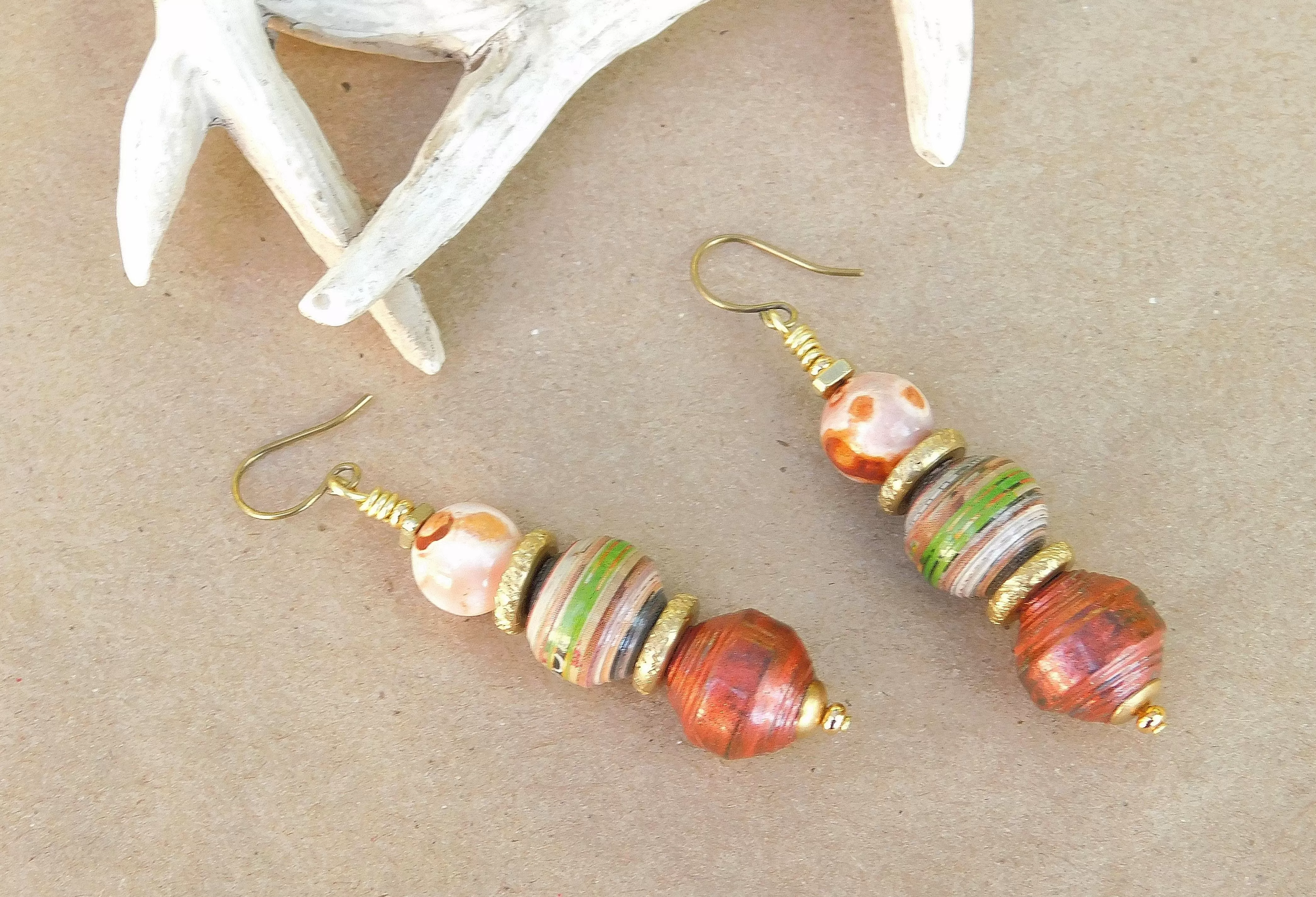 Metallic Copper Paper Bead Earrings