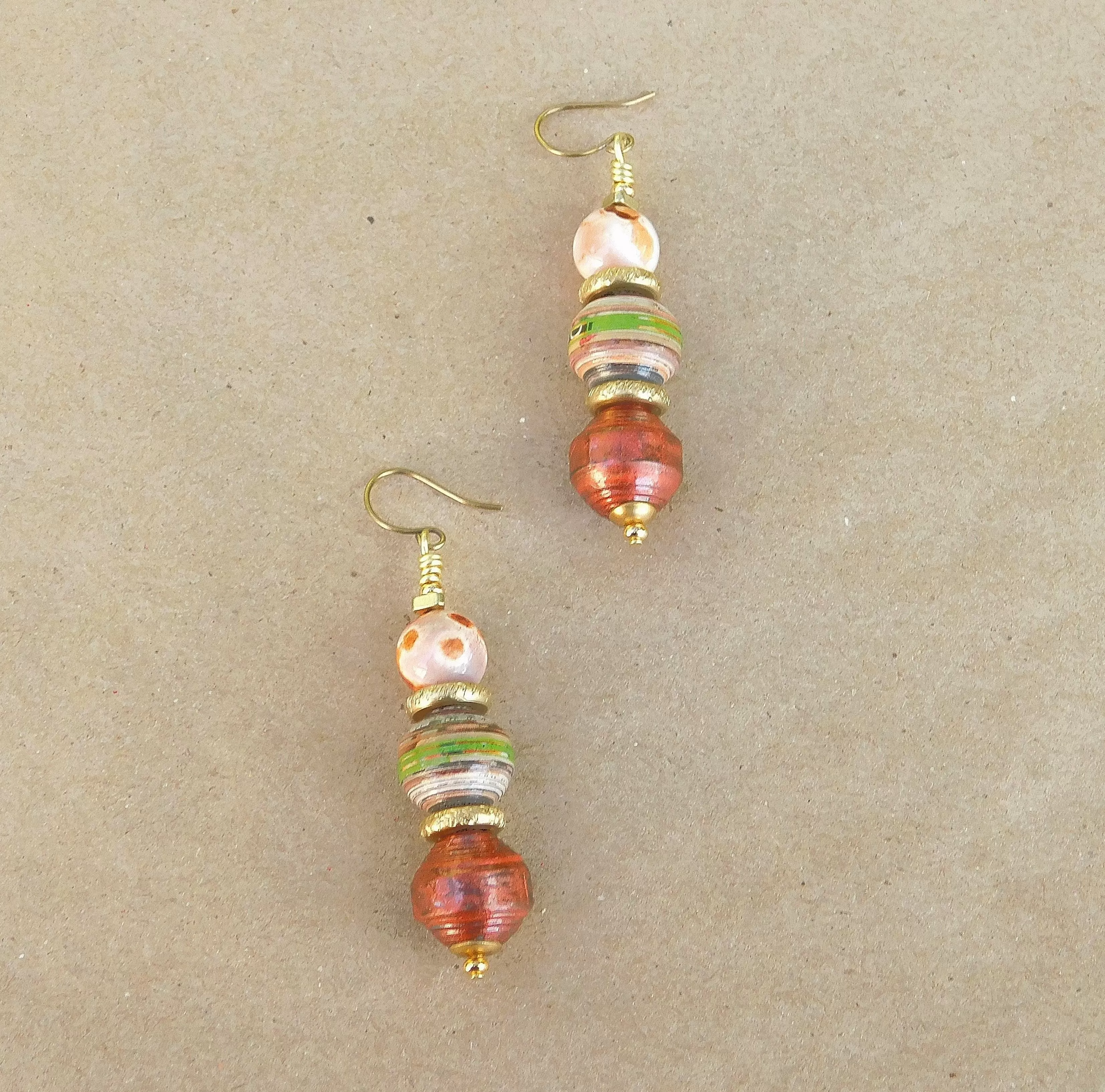 Metallic Copper Paper Bead Earrings