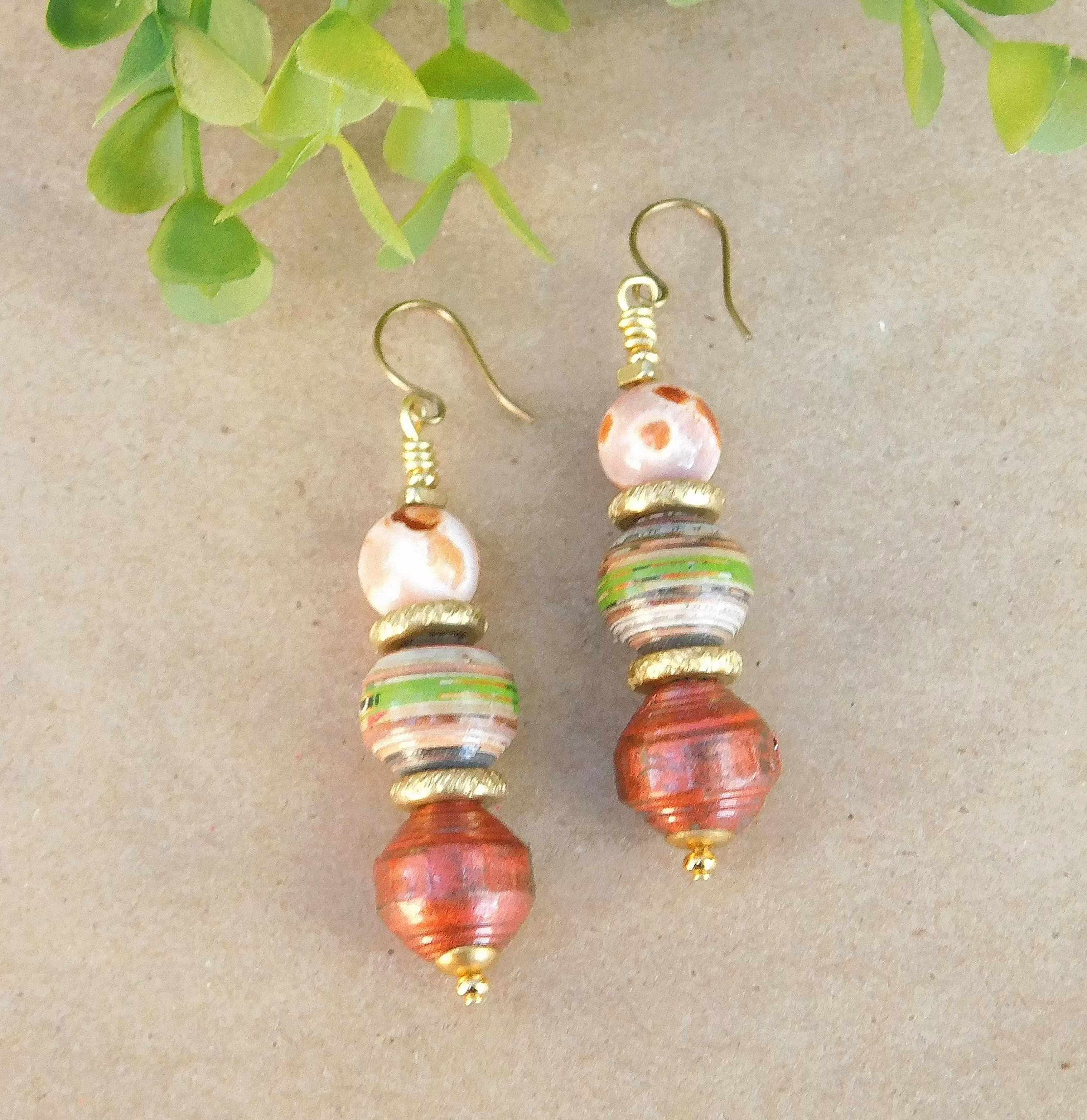 Metallic Copper Paper Bead Earrings