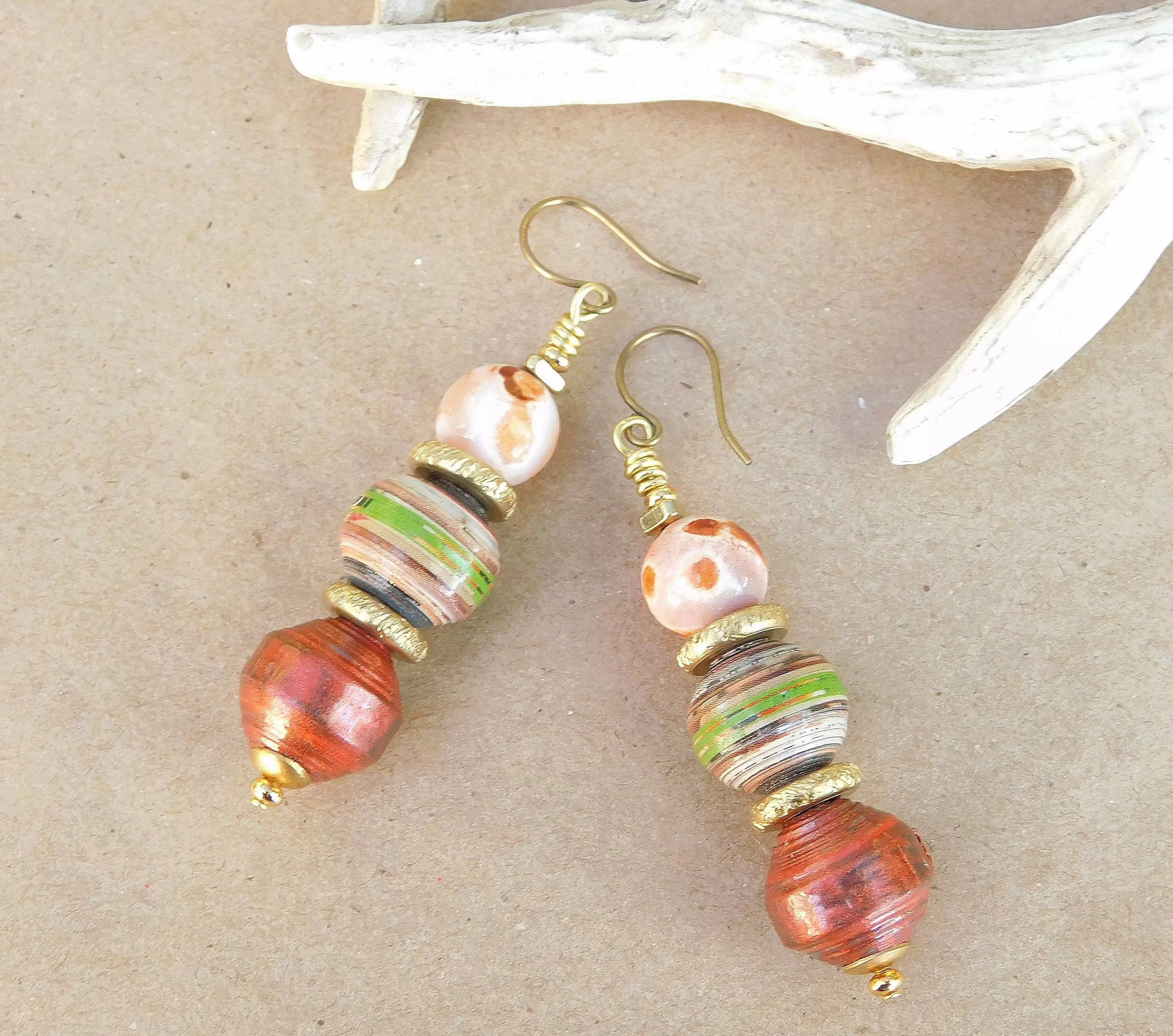 Metallic Copper Paper Bead Earrings