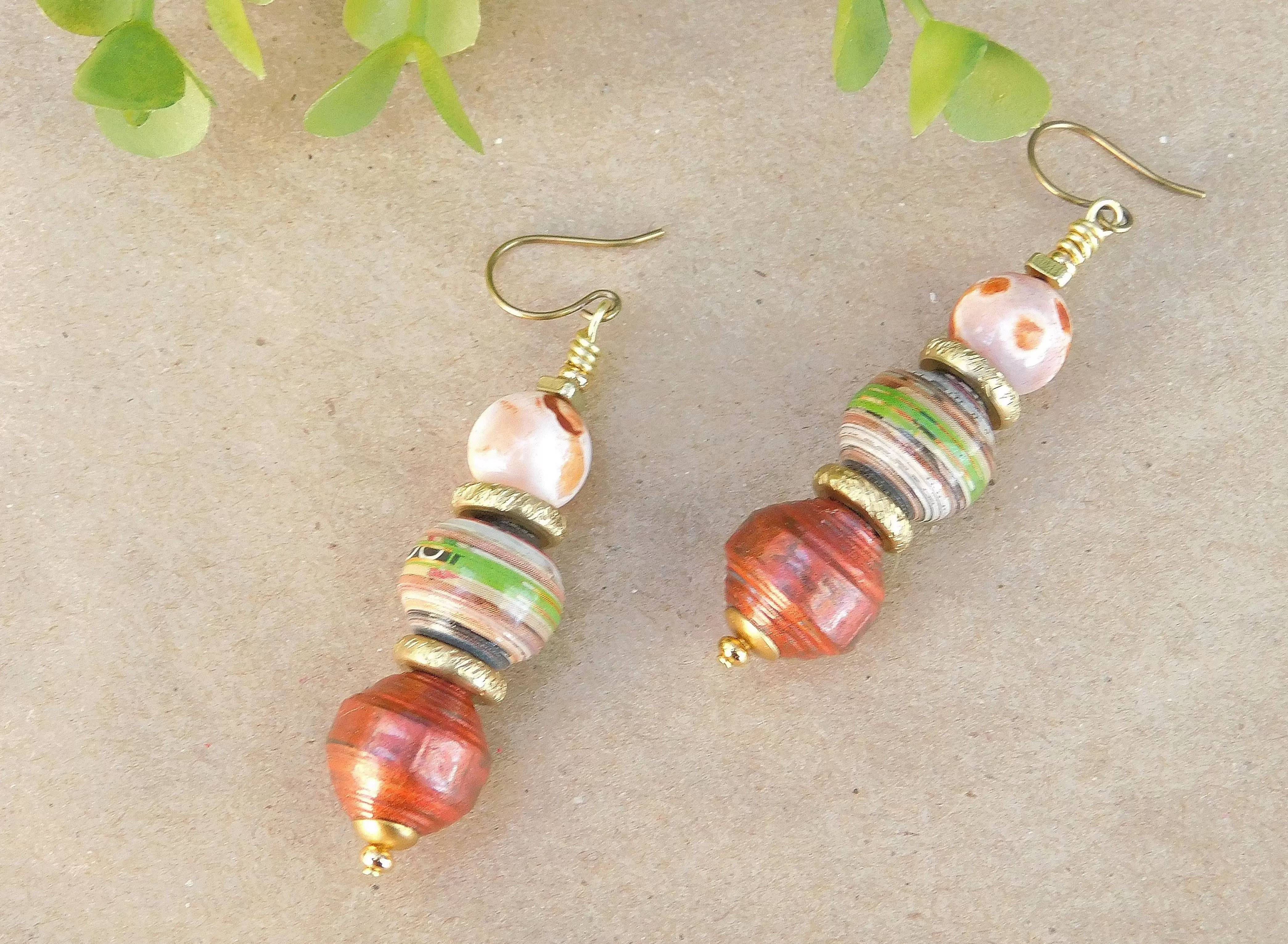 Metallic Copper Paper Bead Earrings