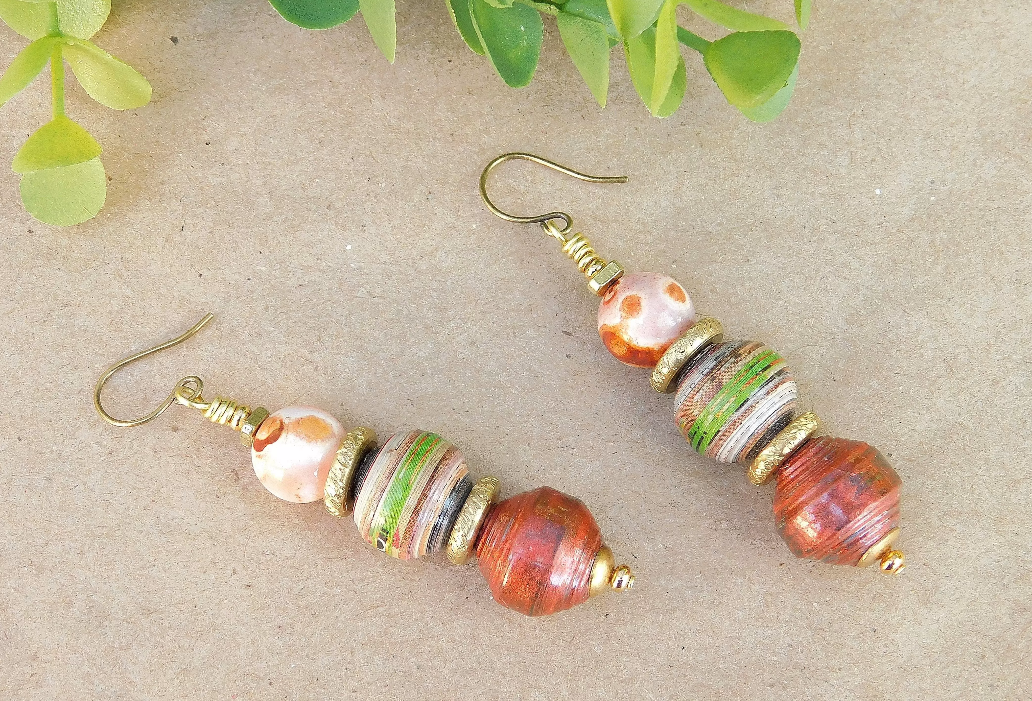 Metallic Copper Paper Bead Earrings