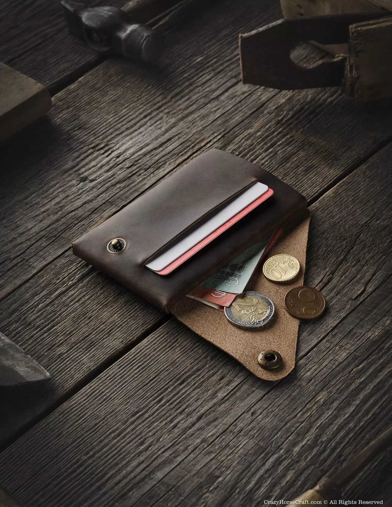 Minimalistic leather wallet/card holder | Wood Brown