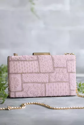 Mosaic Luxe Embroidered Clutch - Baby Pink