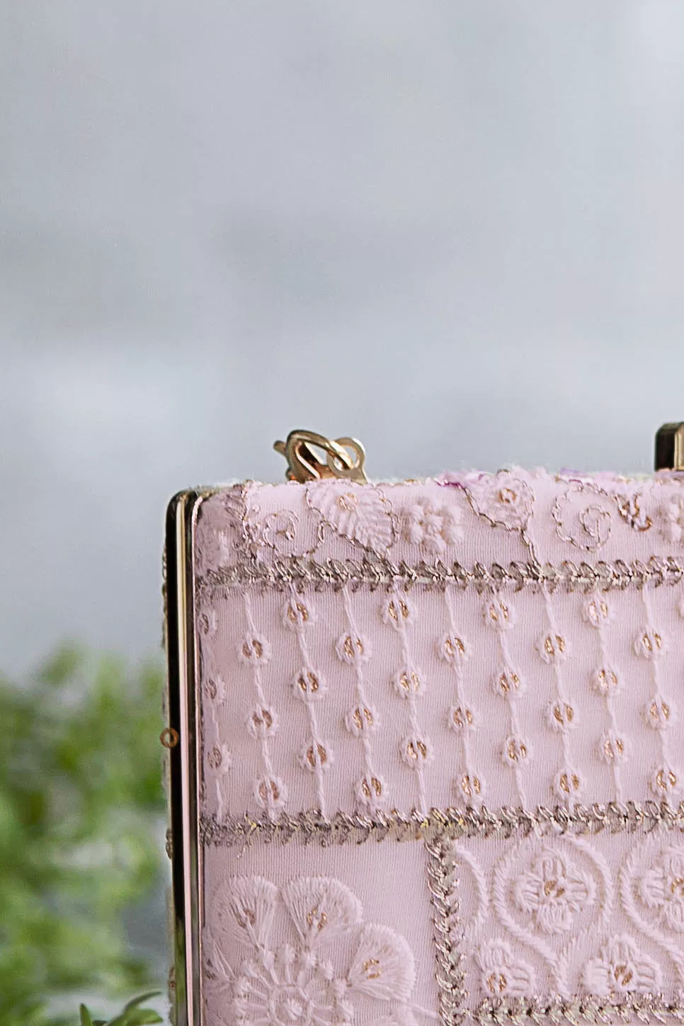 Mosaic Luxe Embroidered Clutch - Baby Pink