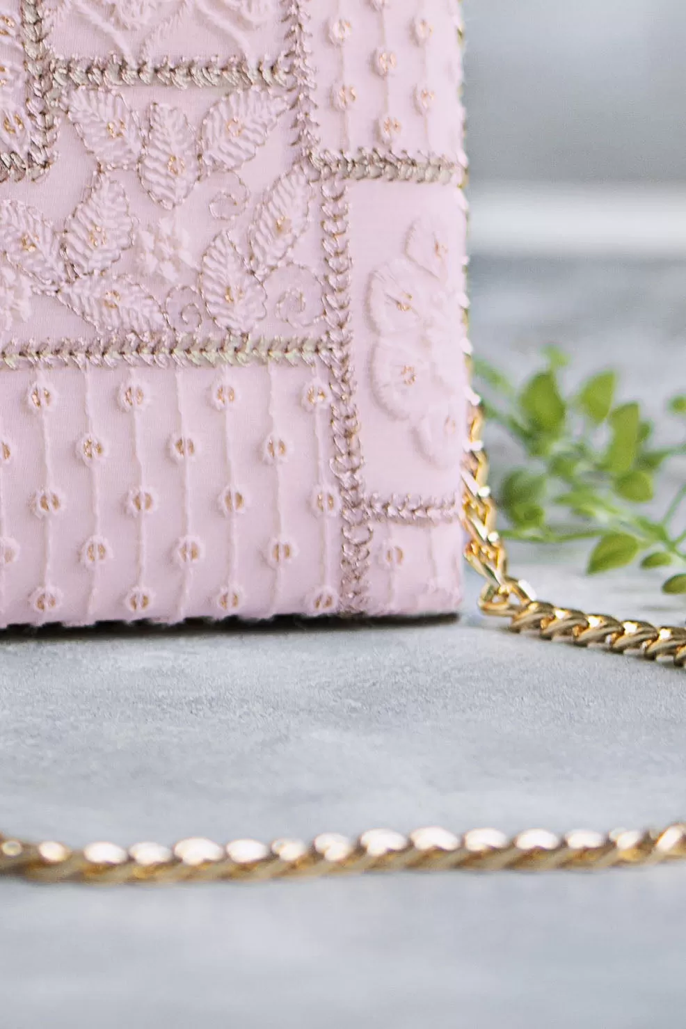 Mosaic Luxe Embroidered Clutch - Baby Pink