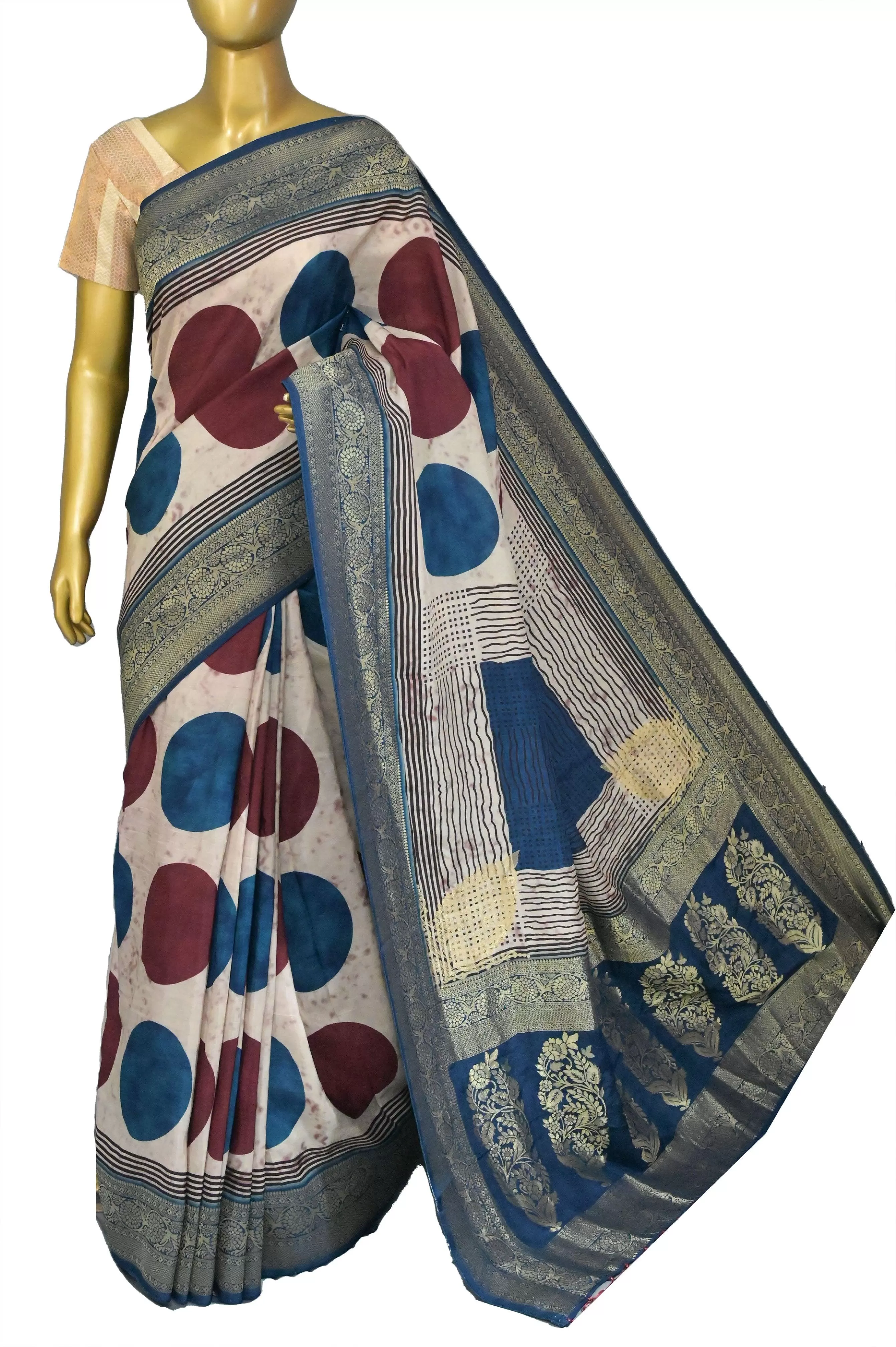 Multicolor Muga Satin Banarasi with Digital Print Work on