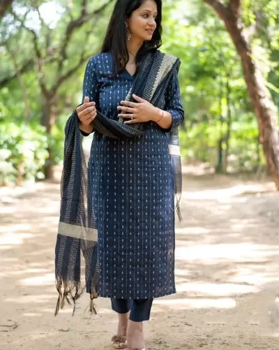 Navy Blue Ethnic Handloom Salwar Suit