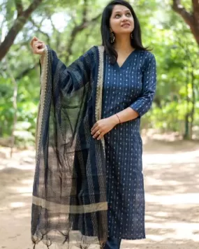 Navy Blue Ethnic Handloom Salwar Suit