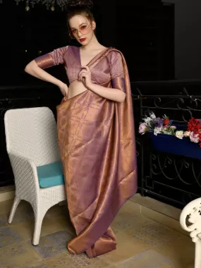 Odette Women Lilac Festive Woven Silk Saree With Unstitched Blouse