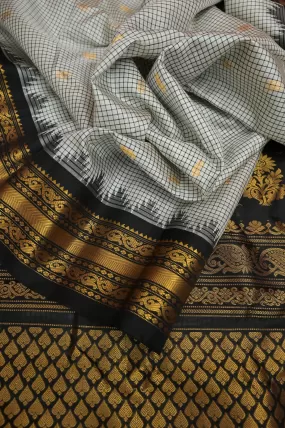 Offwhite Color Gadwal Silk Saree with Black Checks