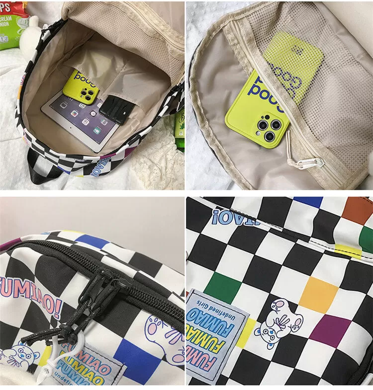 Original niche cute checkerboard Backpack BY9031