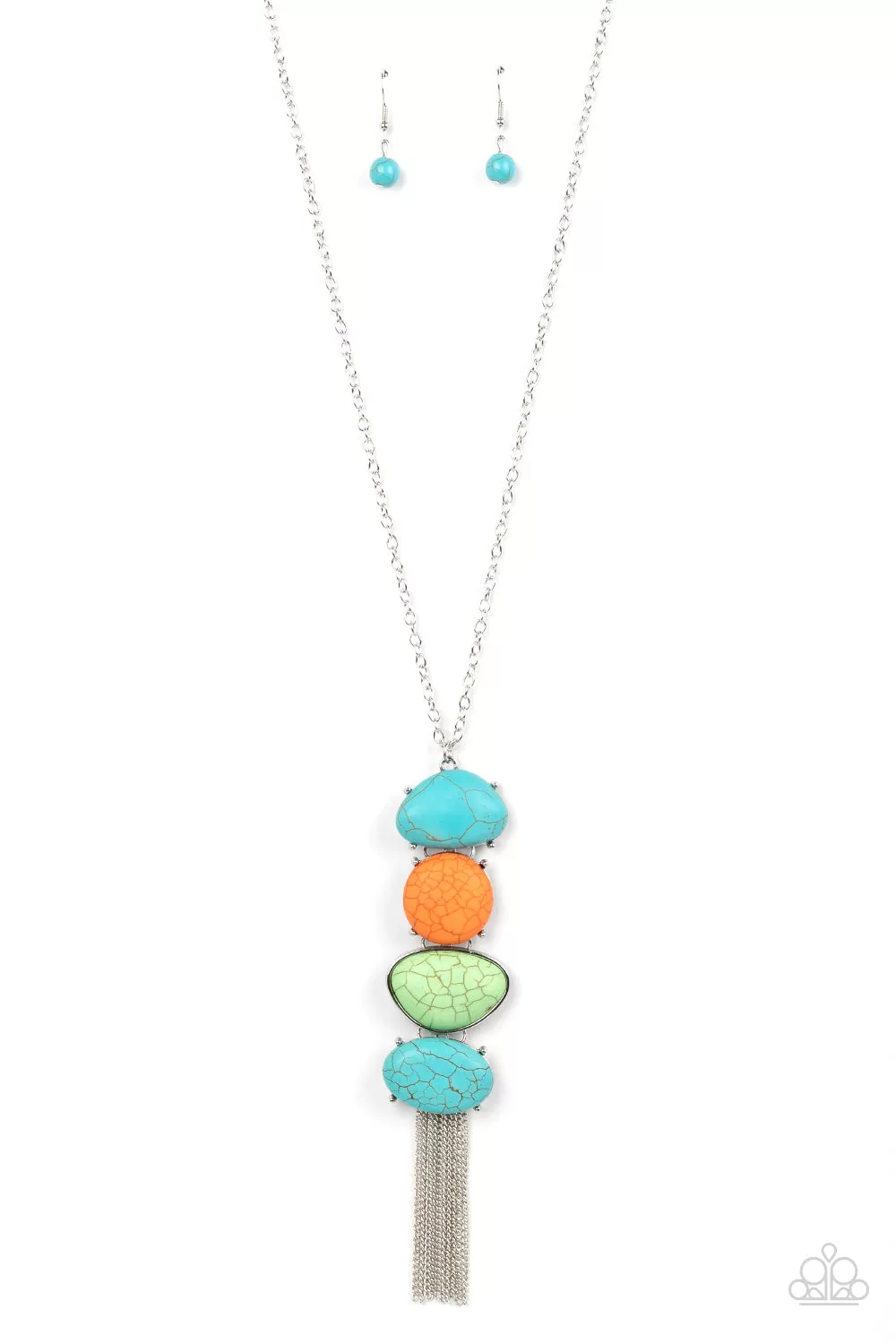 Paparazzi Hidden Lagoon - Multi Turquoise and Orange Stone Long Necklace