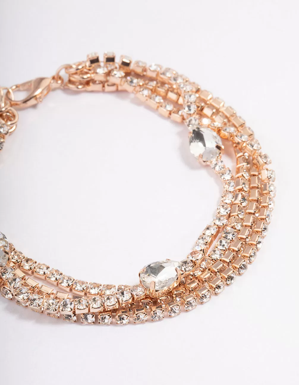 Rose Gold Layered Cupchain Pearl Station Bracelet