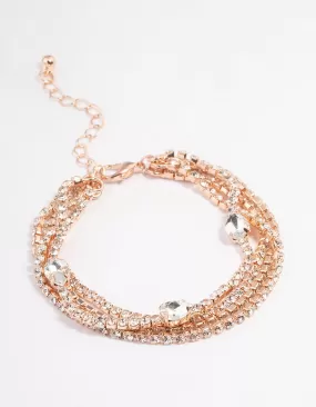 Rose Gold Layered Cupchain Pearl Station Bracelet