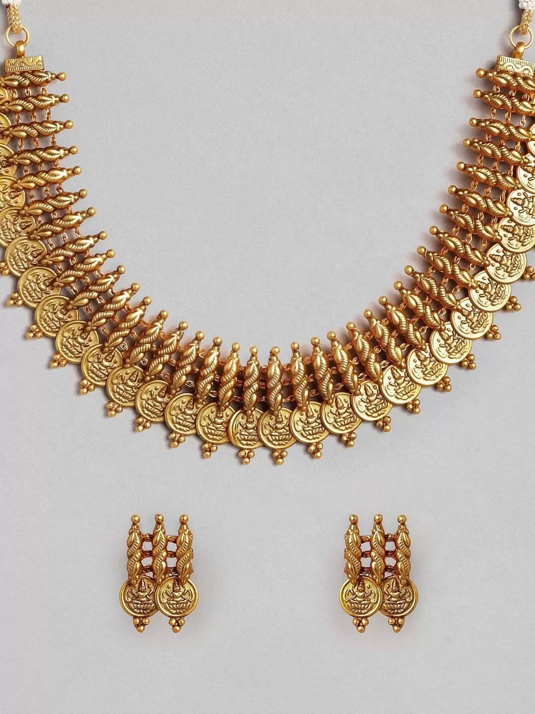 Rubans 22K Gold Plated Handcrafted Coin with Lakshmi Motif Traditional Necklace Set