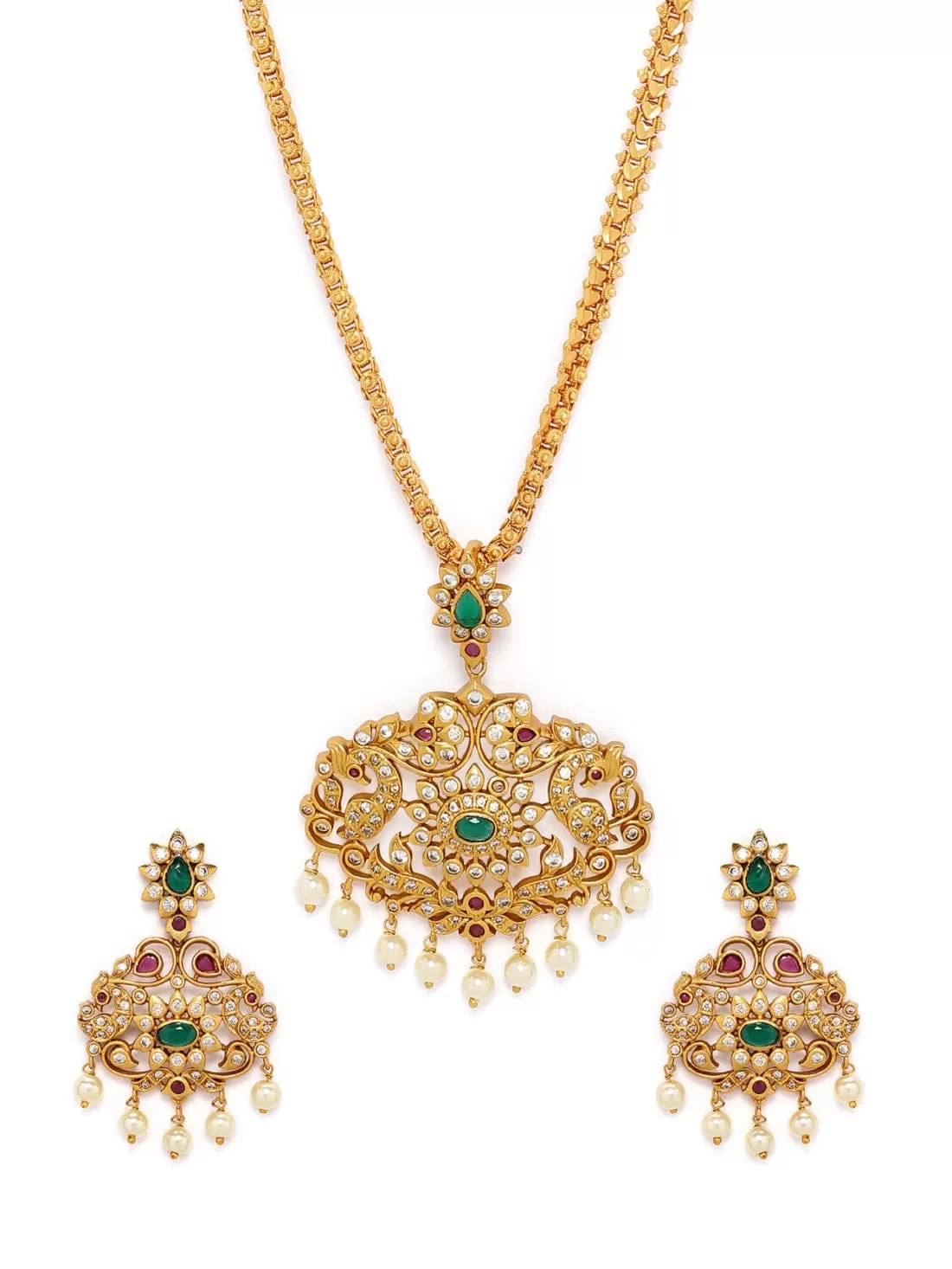 Rubans Gold Plated Temple Necklace Set