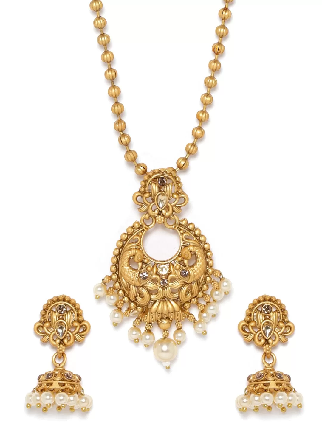 Rubans Minimalist Gold-Toned Necklace Set with Dainty White Beads