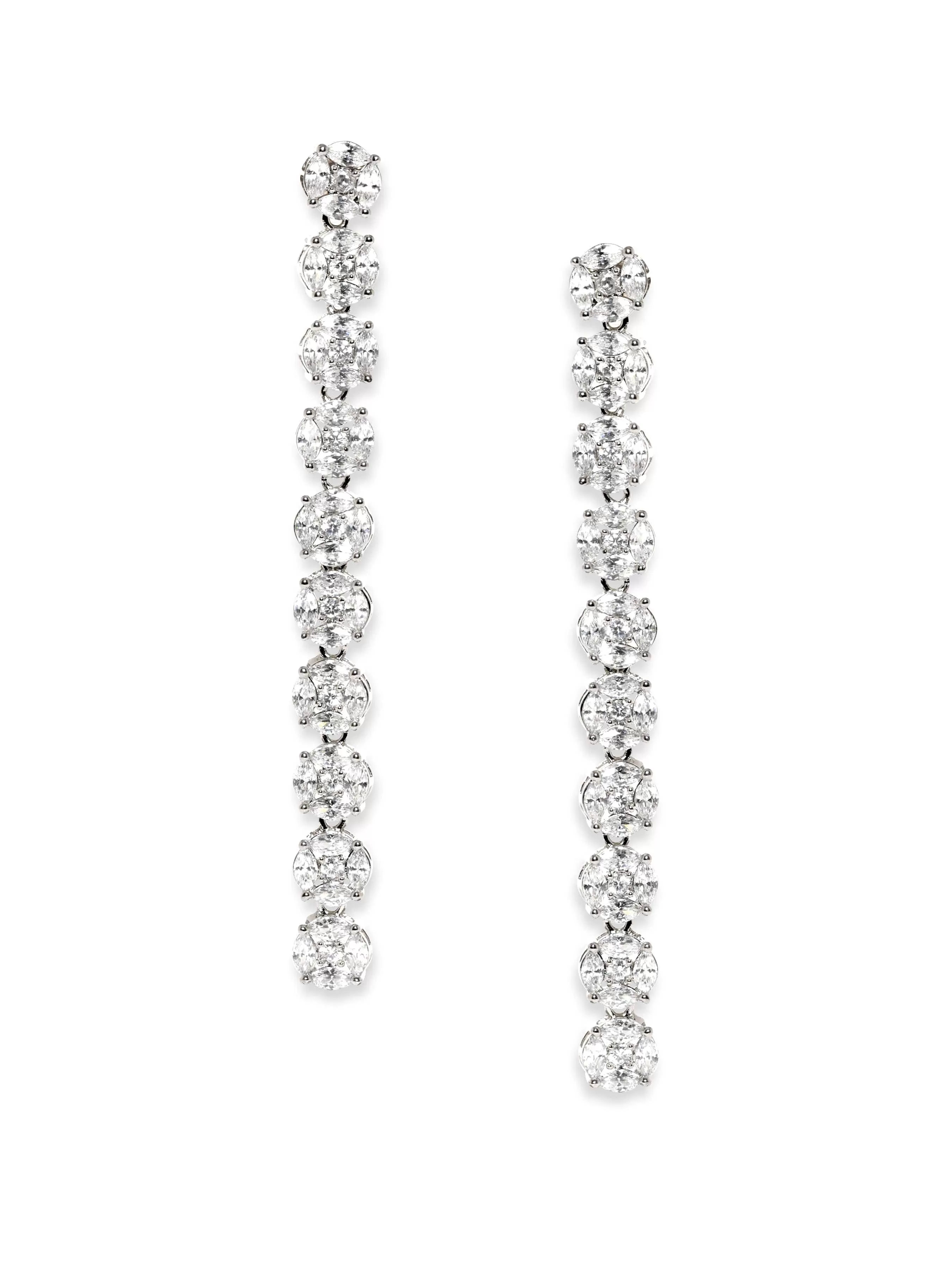 Rubans Rhodium Silver-Toned Contemporary Drop Earrings