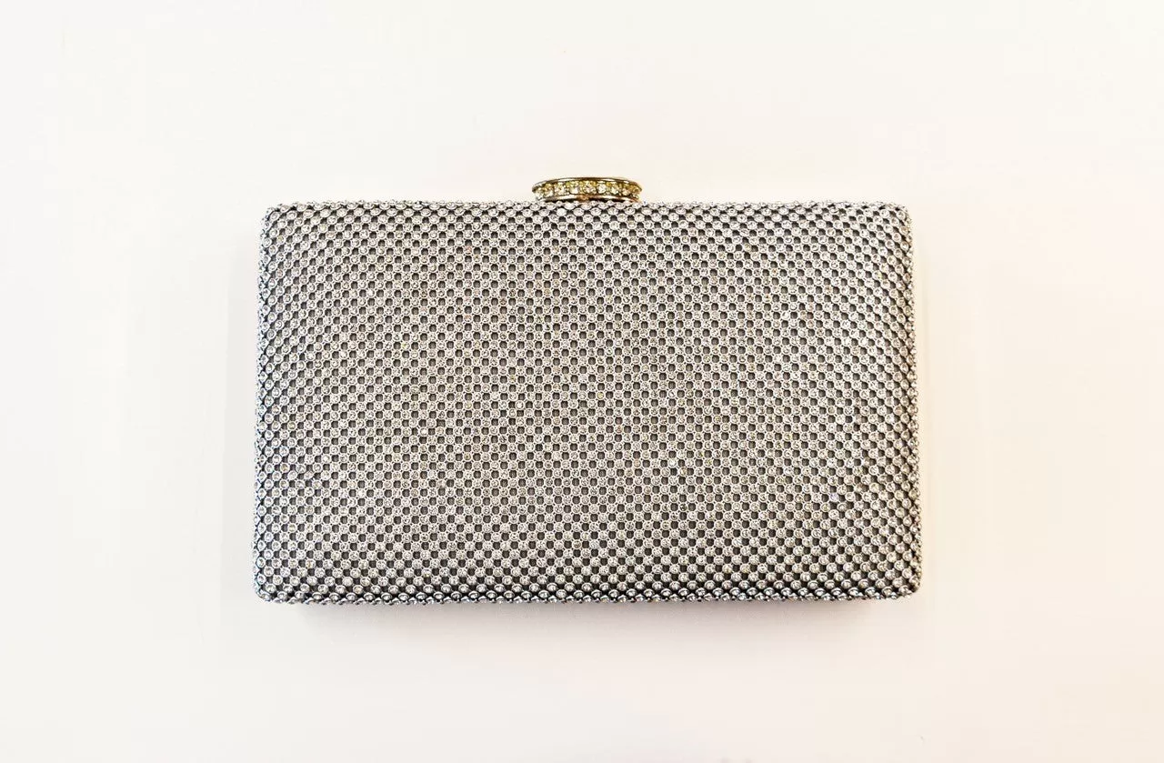 Silver Diamante Crystal Party Clutch Handbag