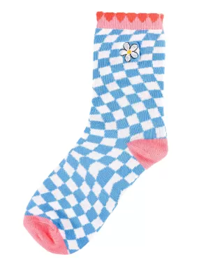 Simply Southern Personality Crew Socks Blue Checkered Print - Express Yourself with Style and Comfort