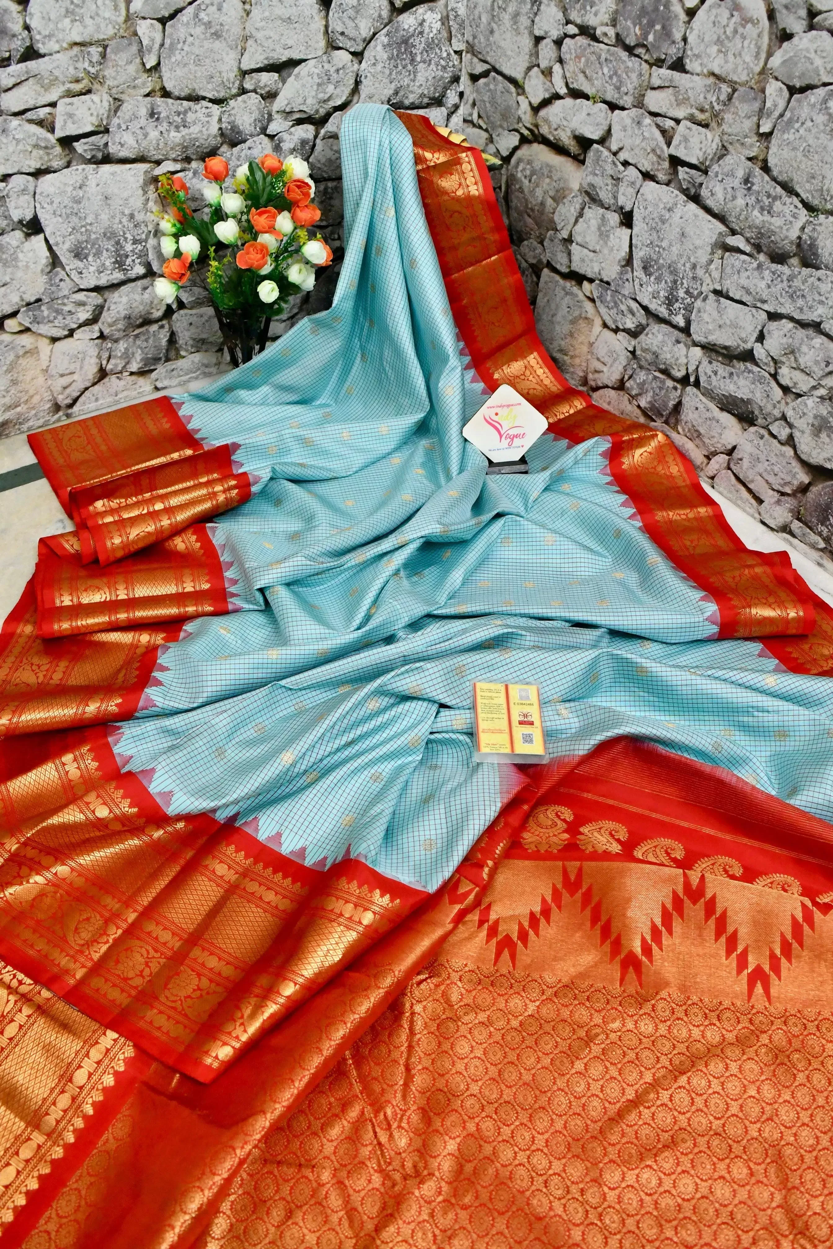 Sky Blue Color Gadwal Silk Saree with Graph Checks