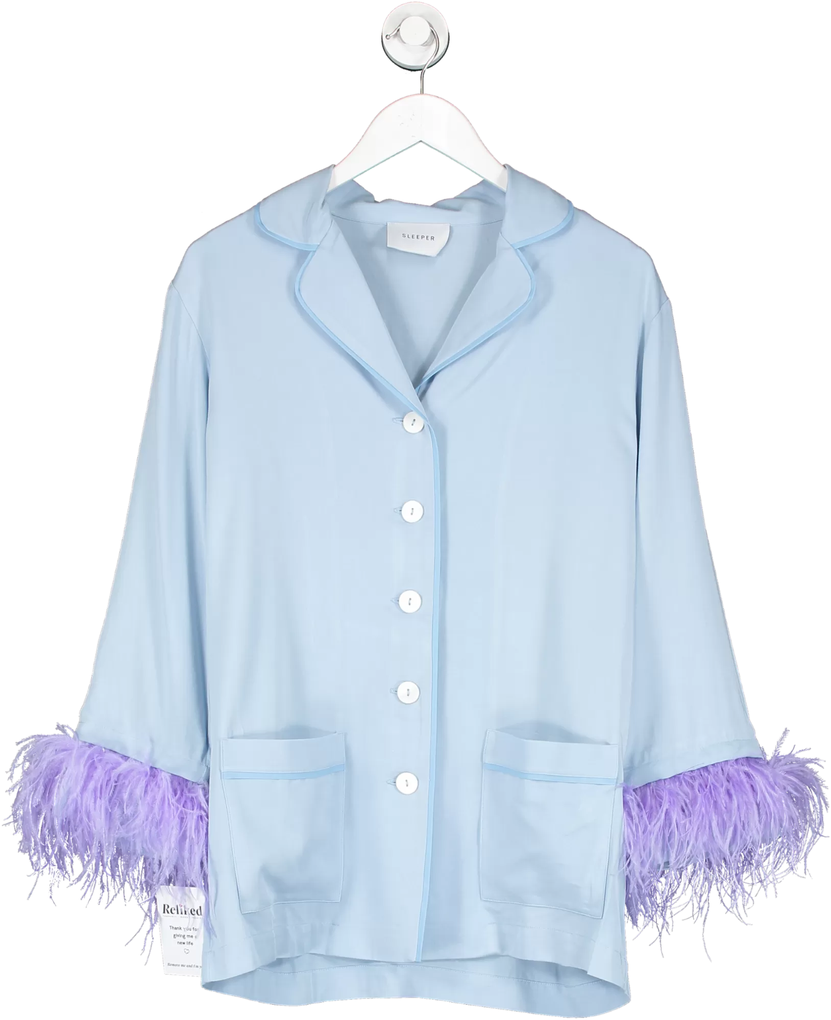 Sleeper Blue Party Feather Trimmed Twill Pyjama Set UK S