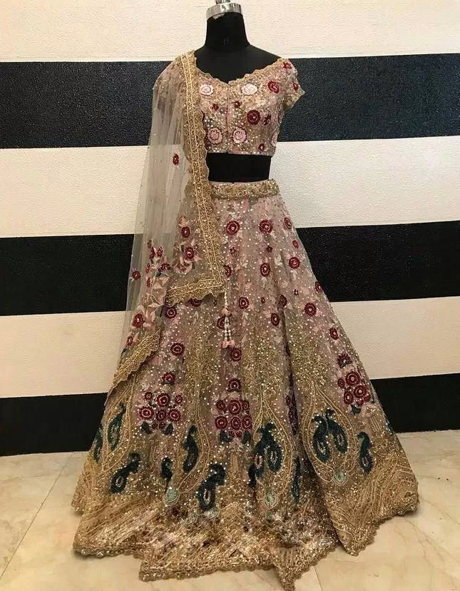 SSS Launching 3.5 Meter Flare Soft Mono Net Sequins Embroidered work Lehenga -SSS001PL<br data-mce-fragment=1>