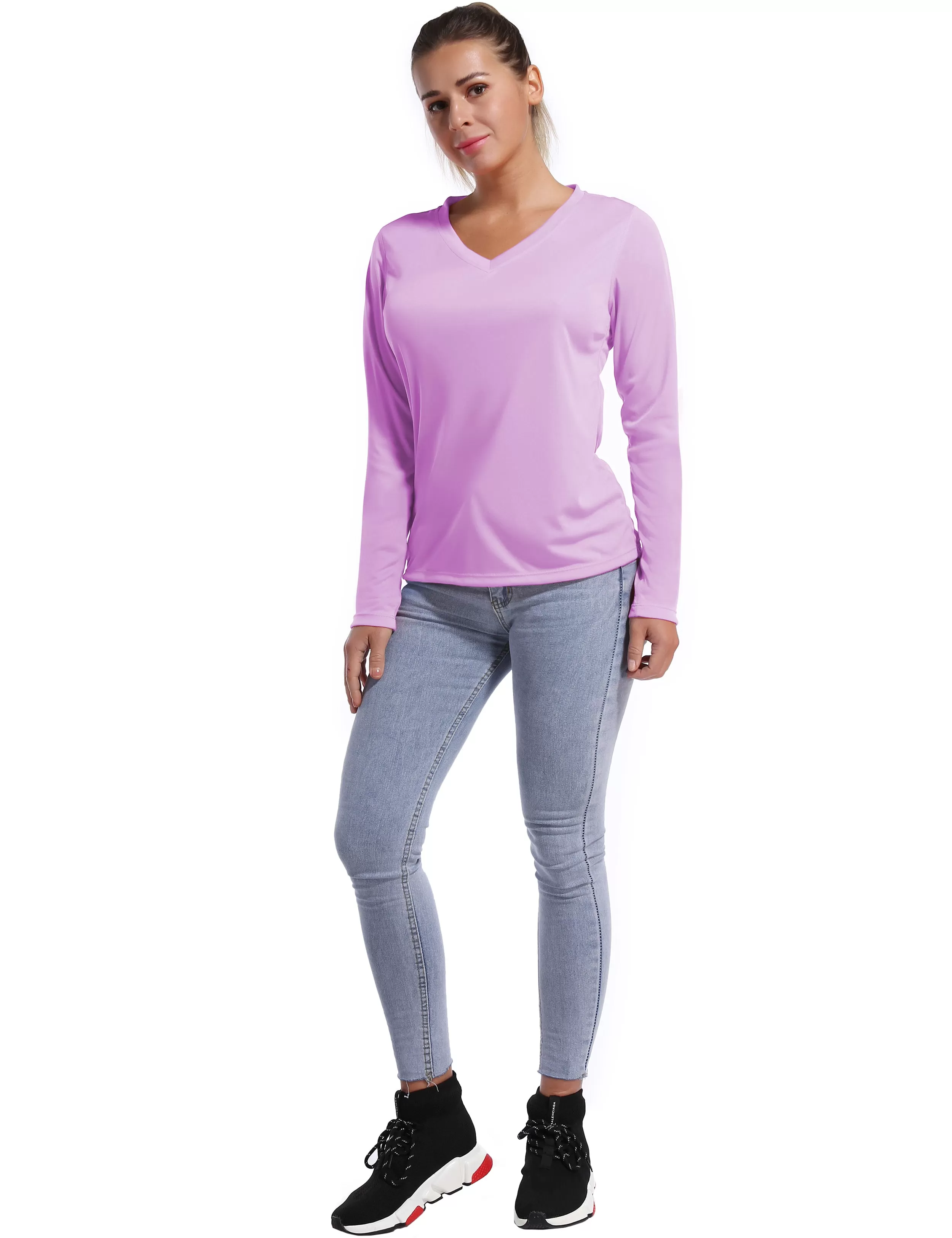 V Neck Long Sleeve Athletic Shirts purple