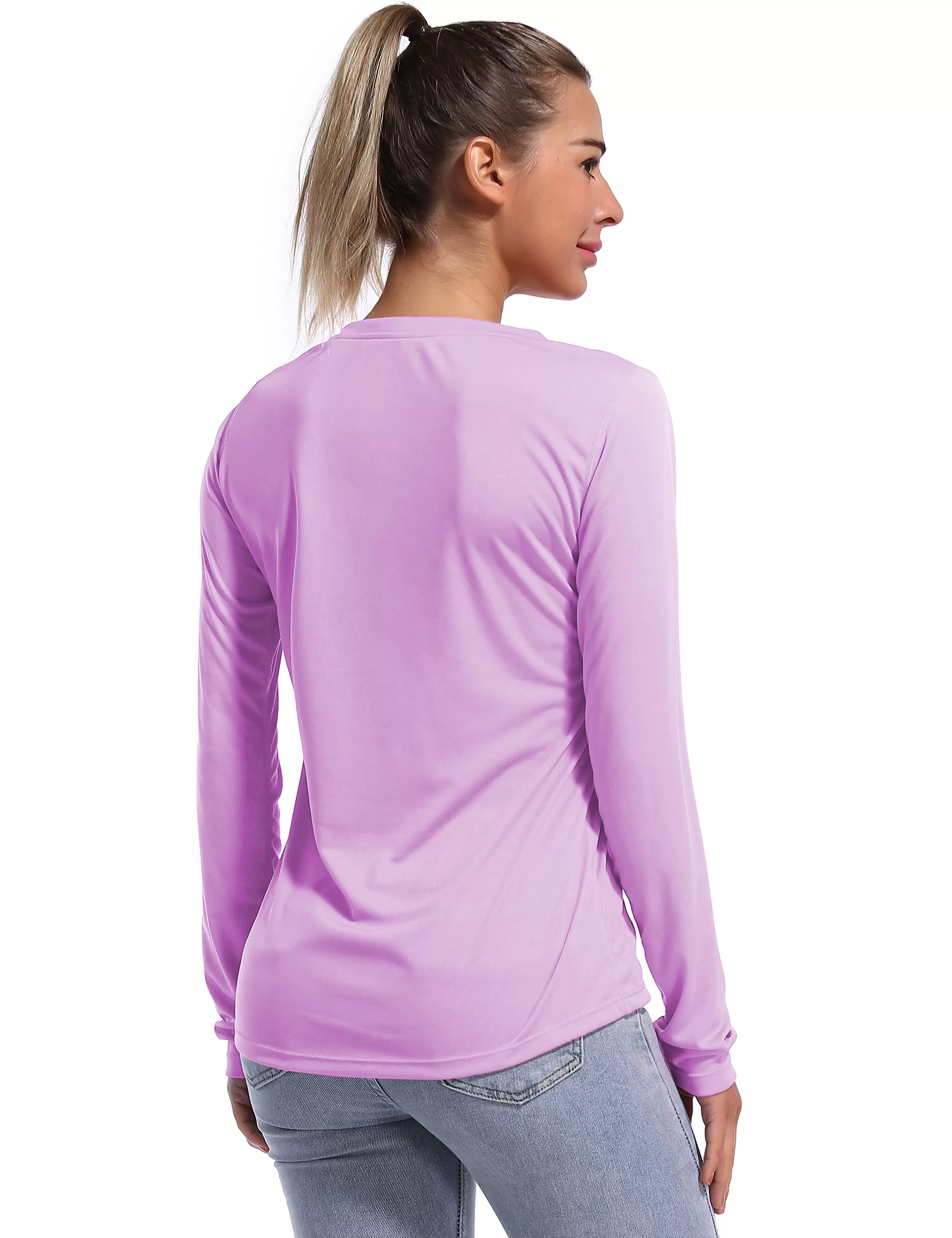 V Neck Long Sleeve Athletic Shirts purple