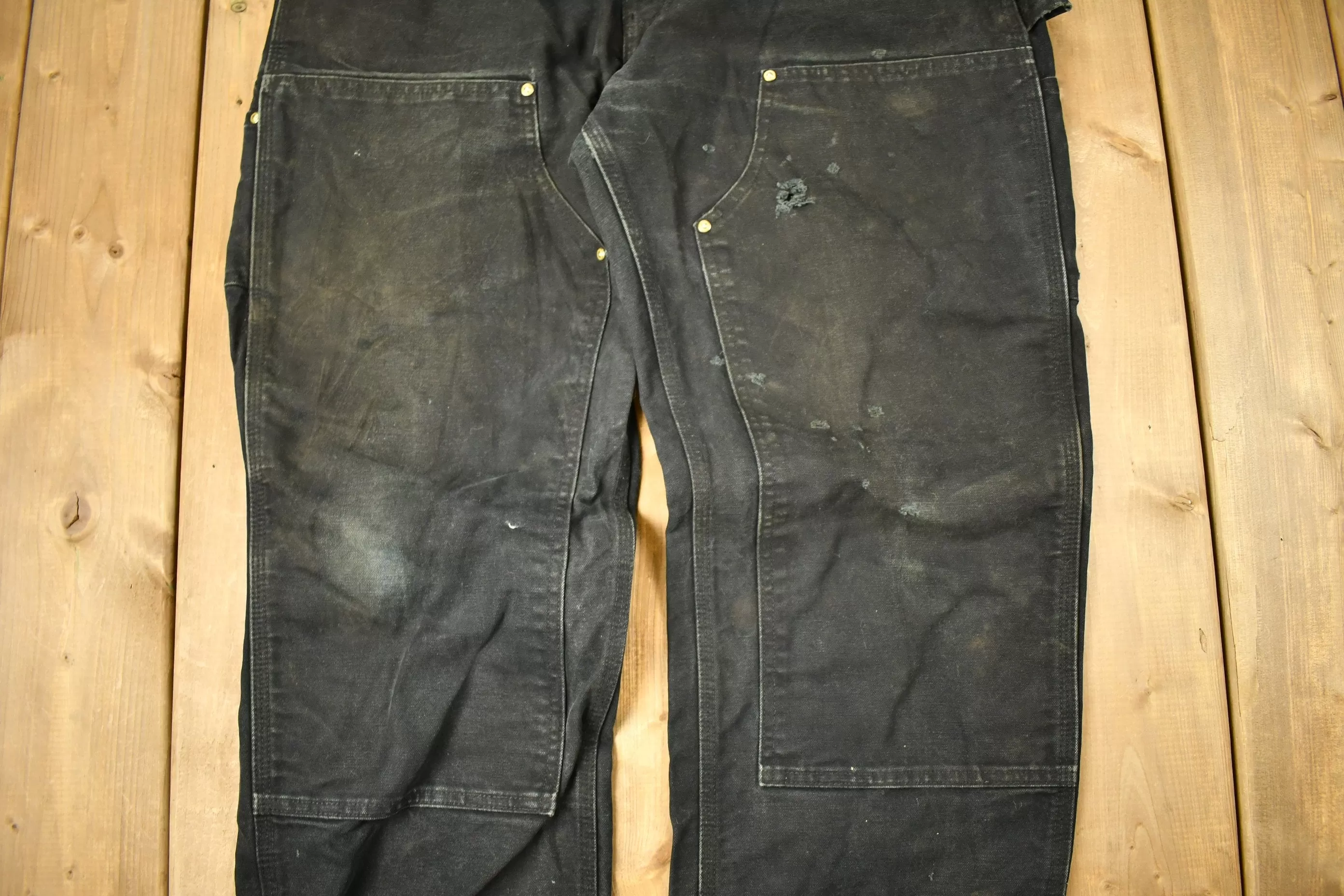 Vintage 1990s Carhartt Black Double Knee Work Pants Size 34 x 28 / Carpenter Pants / Made In USA / Distressed Carhartt / Vintage Workwear