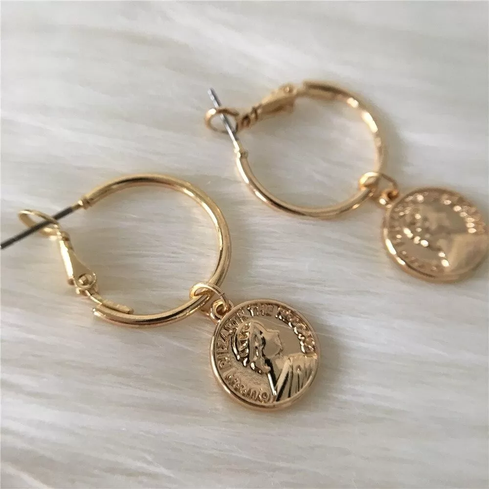 Vintage Coin Charm Hoops