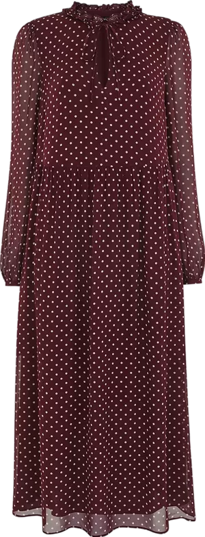 Whistles Red Polka Dot Trapeze Midi Dress, Burgundy/multi UK 12