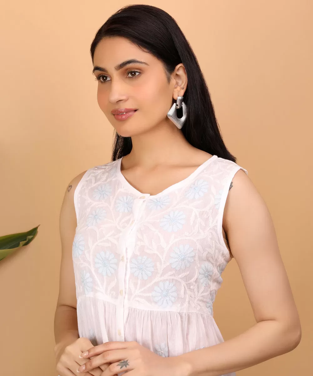 White handembroidered cotton chikankari tier top