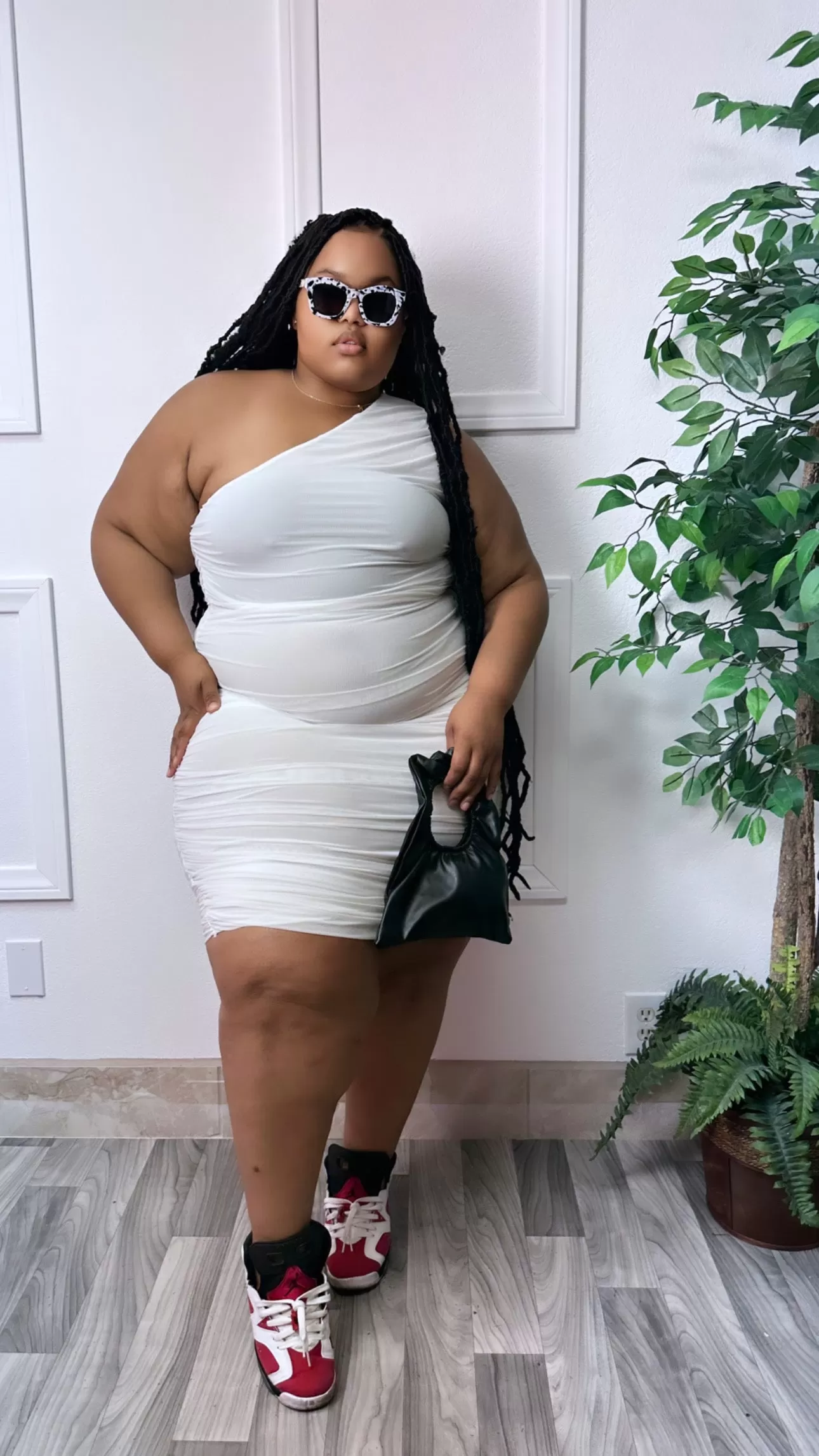 White Misha plus size one shoulder dress