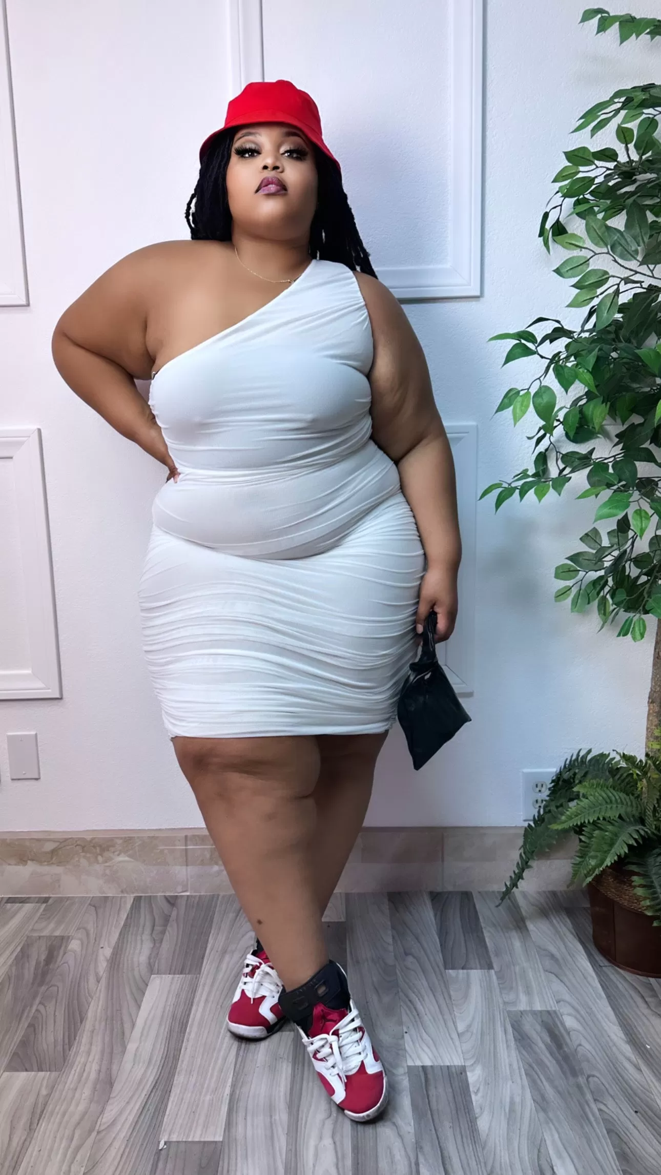 White Misha plus size one shoulder dress