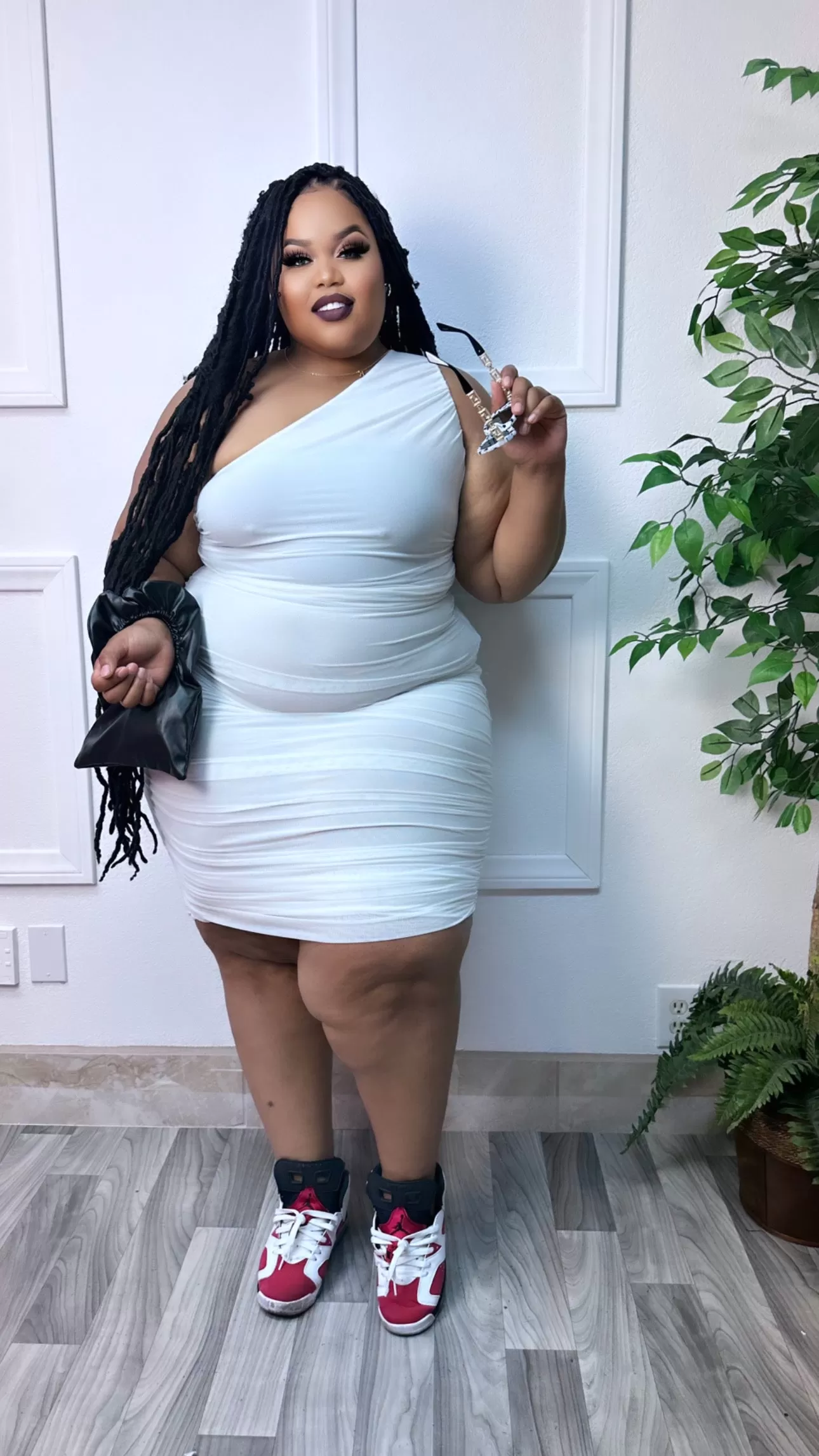 White Misha plus size one shoulder dress