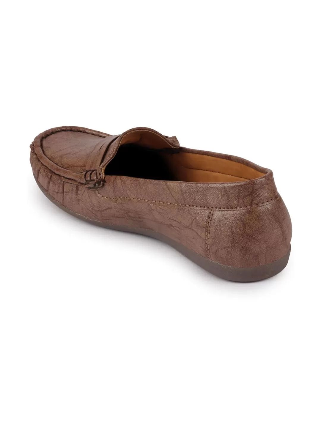 Women Brown Stitched Slip On Loafers