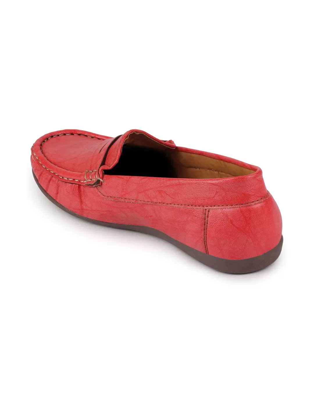 Women Red Stitched Slip On Loafers